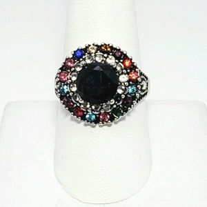NEW Black Onyx and Rhinestones Women's Cocktail Ring